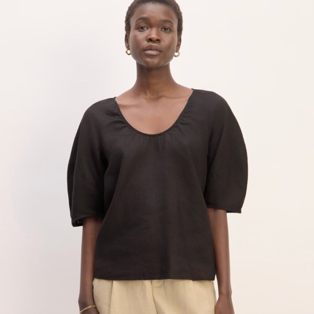 Everlane Scoop Top in Linen, Black Size L